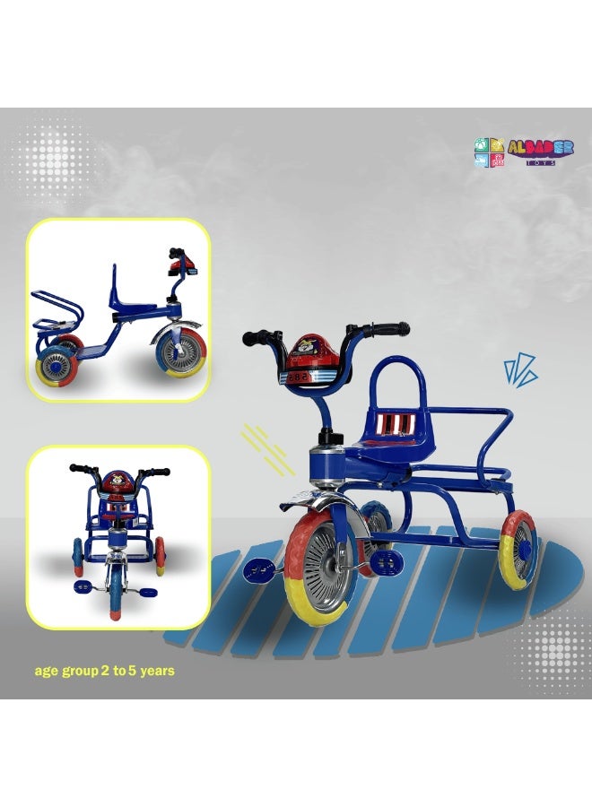 البدر دراجة توازن ثلاثية العجلات للأطفال بعمر 2-5 سنوات من البدر، دراجة ثلاثية العجلات للأطفال الصغار مزودة بمقعدين وموسيقى وأضواء، بلون أزرق - Image 3